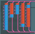 The plan for the freight depot. Buildings are color-coded to distinguish between 780 (default color) and 600 (cyan) items per minute. Railway curves are rendered as straight lines.