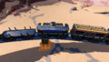 Three Freight Cars, one empty, one with a fluid tanker, and one with a cargo container